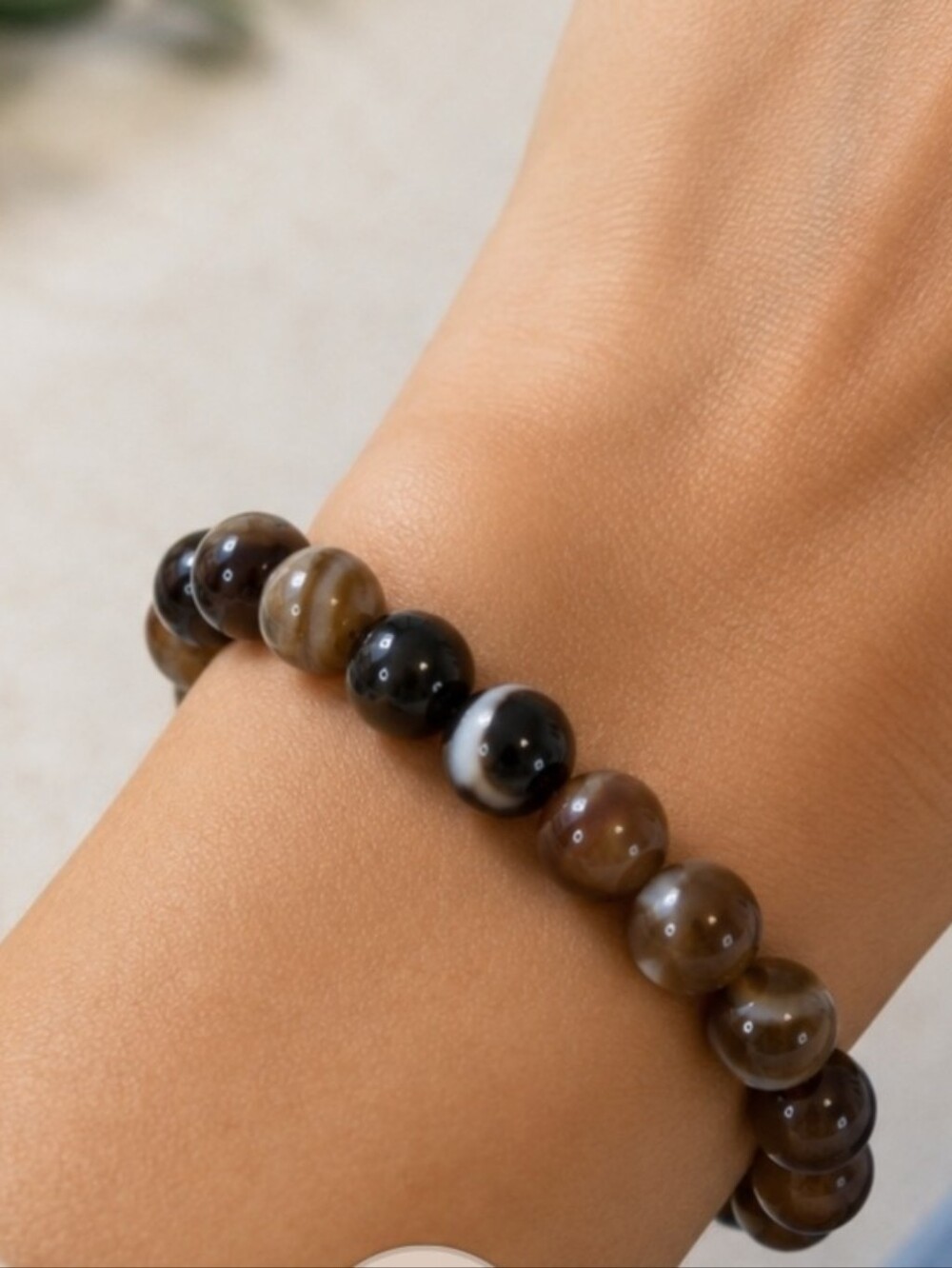 Brown Striped Agate Bead Bracelet